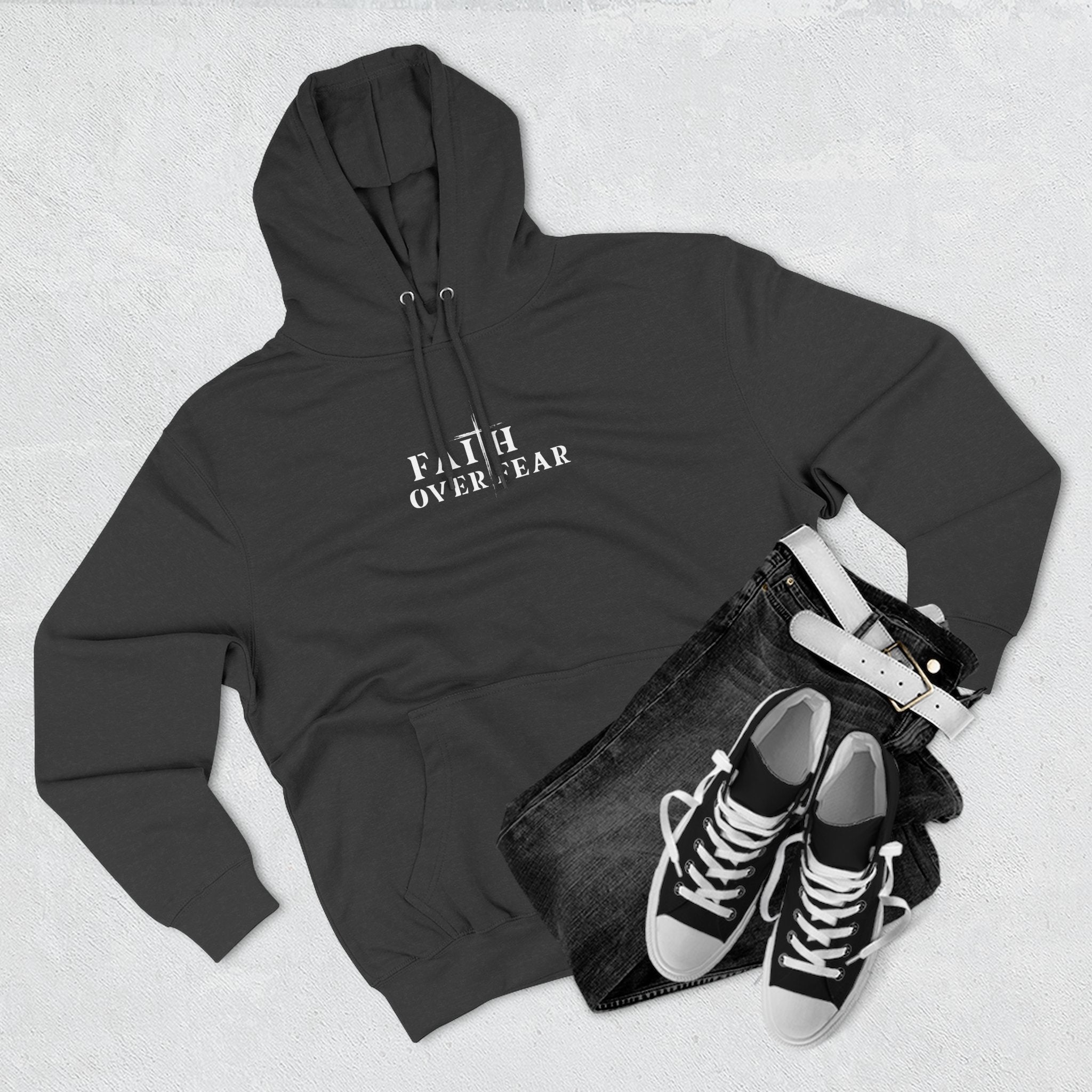 Faith Over Fear Fleece Hoodie – Proverbs 29:25 (white font)