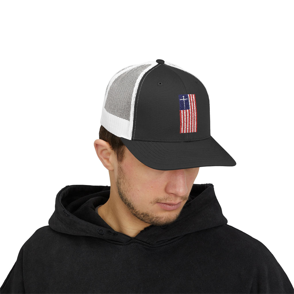 American Flag Cross – Snapback Trucker Cap (16 Colors)