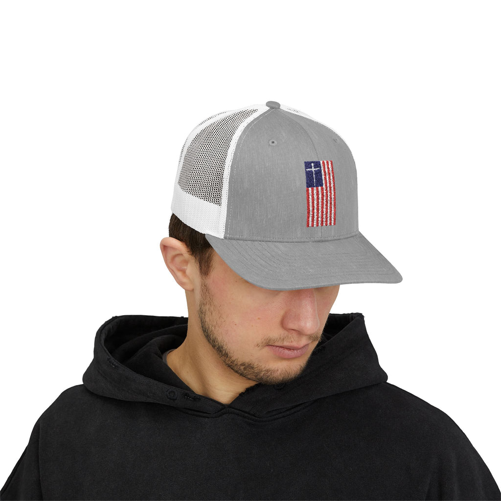American Flag Cross – Snapback Trucker Cap (16 Colors)