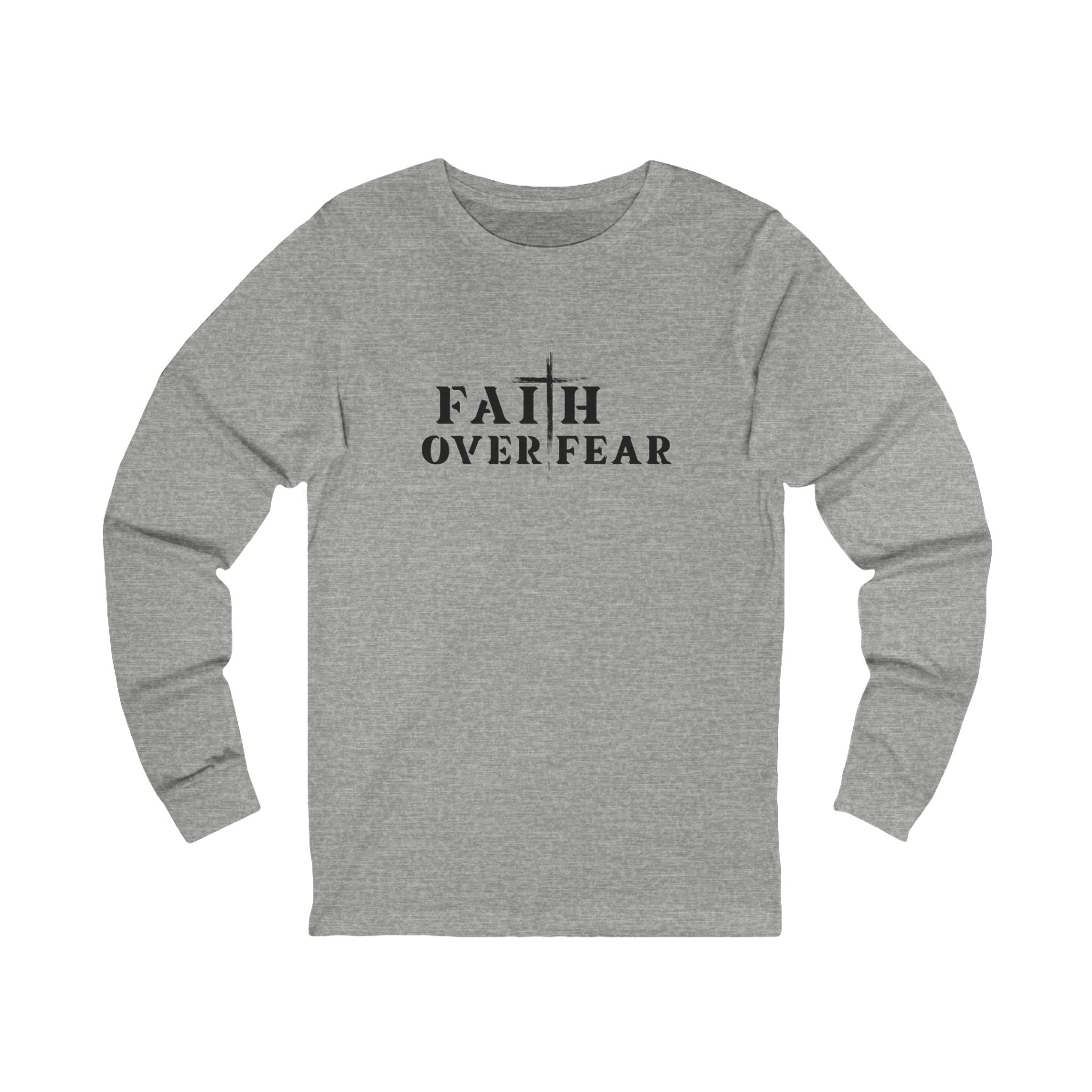 Faith Over Fear Long Sleeve Tee – Proverbs 29:25 (Black Font)