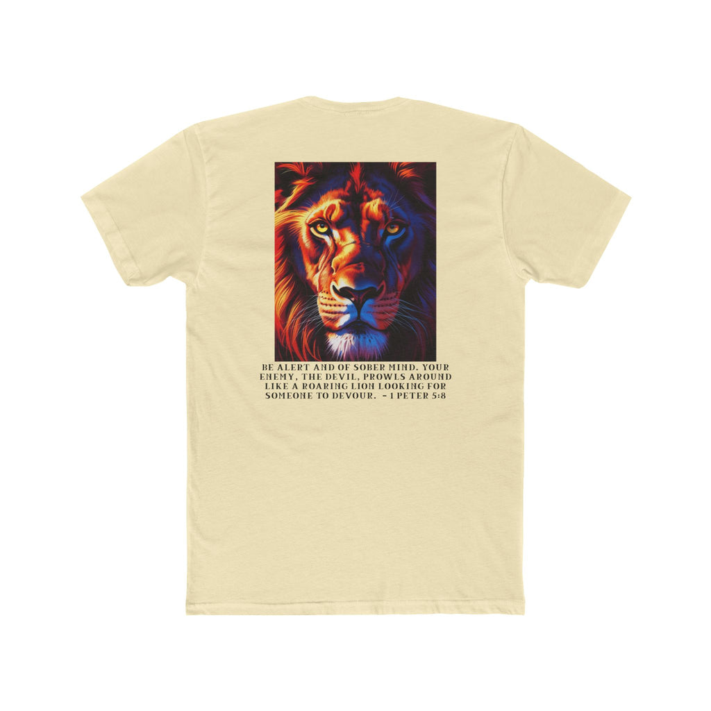 Unisex Cotton Crew Tee – Living Anchored | Lion Design with 1 Peter 5:8 (black text)