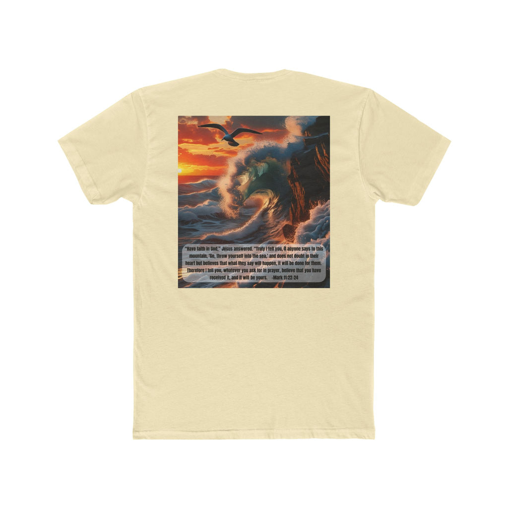 Unisex Cotton Crew Tee – Living Anchored | Mark 11:22-24 Bird & Wave Design