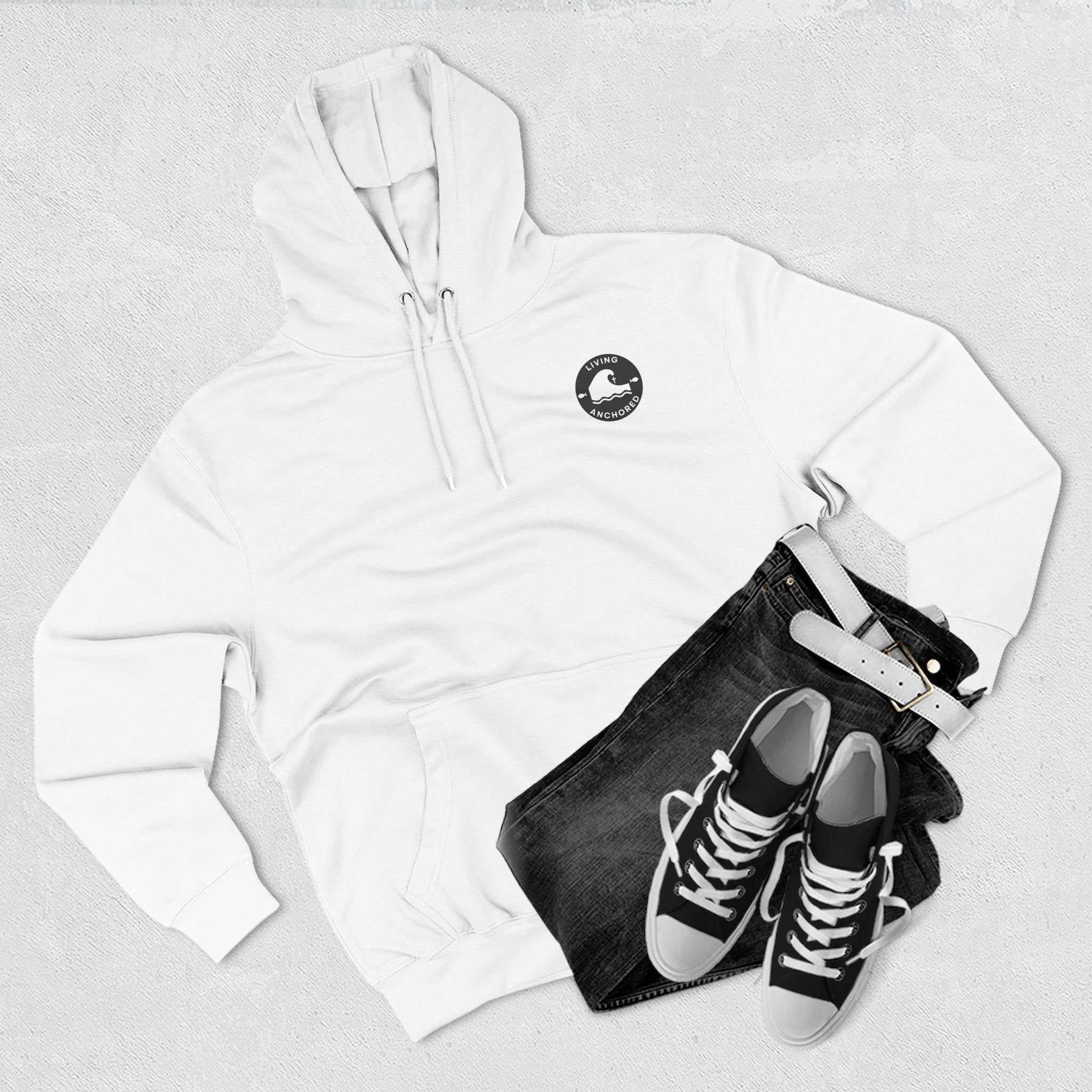 Living Anchored Fleece Hoodie – Fishing Sunset with Psalm 143:8